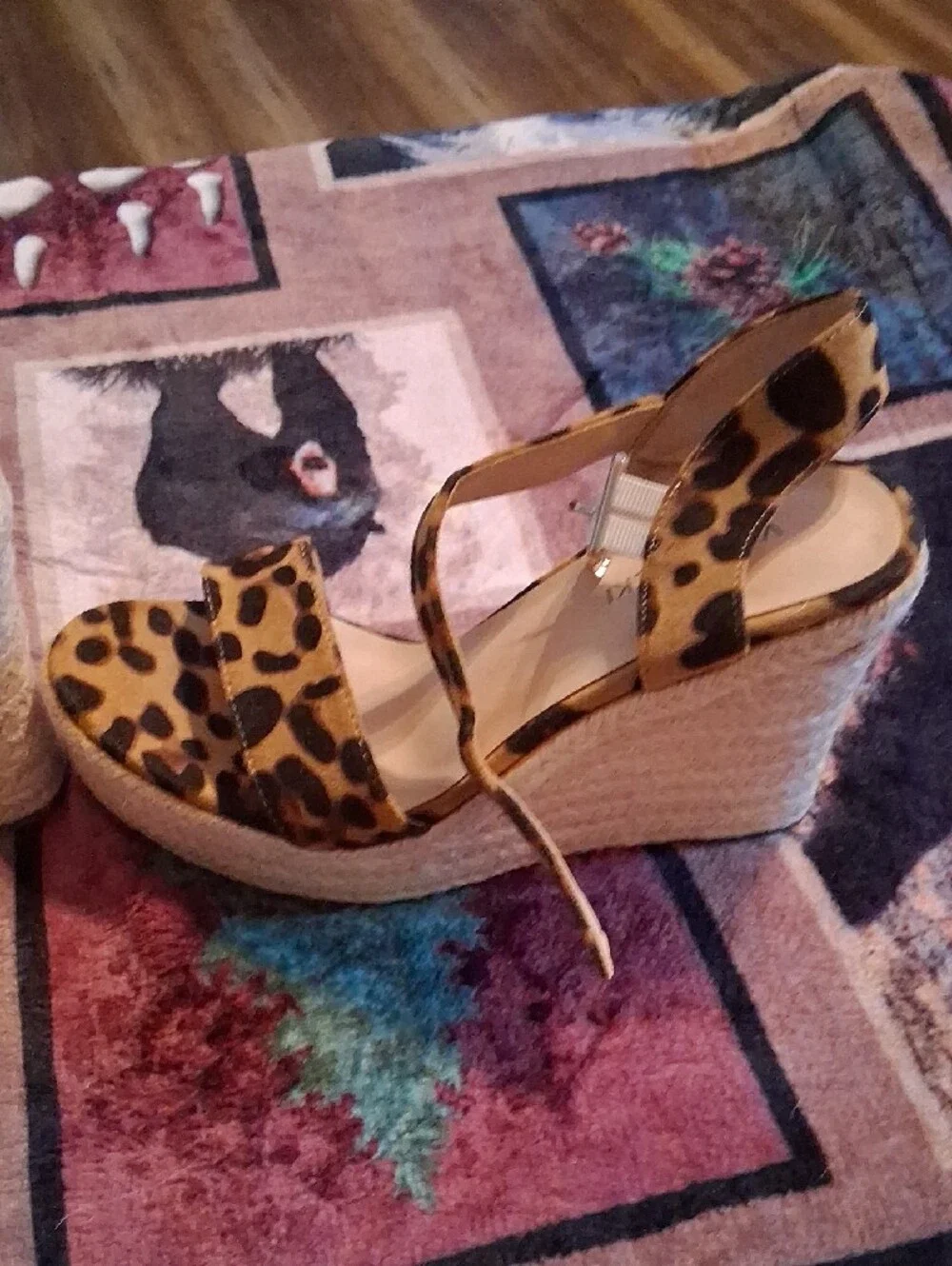 Leopard Print Espadrille Wedge Sandals with Buckle Strap - Leopard